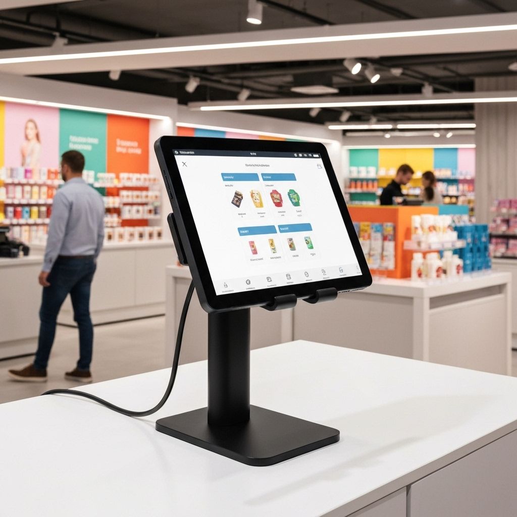 Modern point of sale terminal set up in a retail store